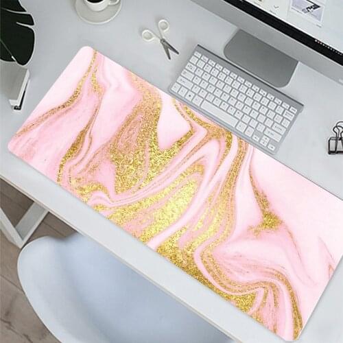 Mouse Pad Xxl Mousepad 90x40cm/80x30cm Gaming Desk Mat Shiny Rose Gold White Marble DIY Custom Keyboard Pad Computer Mat