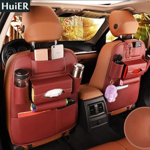 HuiER 1PC High Leather Car-Styling Back Seat Storage Bag Organizer Multi-Pocket Storage Container Stowing Tidying Seat Cover