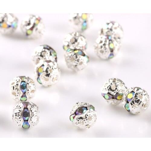 50pcs 6 8mm Multicolor AB Rhinestone Ball Crystal Loose Spacer Round Beads for Jewelry Making DIY Bracelet Accessories Wholesale
