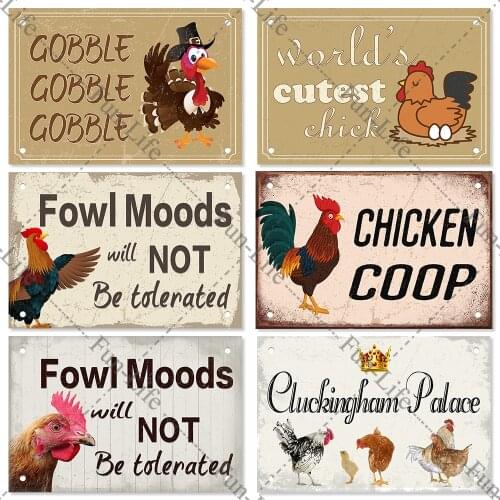 Chicken Vintage Metal Tin Signs Rooster Hen Retro Metal Poster Plate Plaque Bar Pub Farm Home Wall Decor