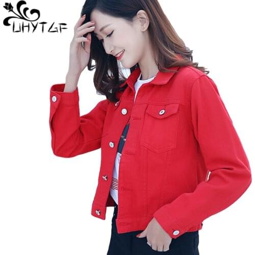 UHYTGF Spring Autumn Jeans Jacket For Women Sweet Casual Short Denim Coats Outerwear Chaqueta Mujer Casaco Jaqueta Feminina 1511
