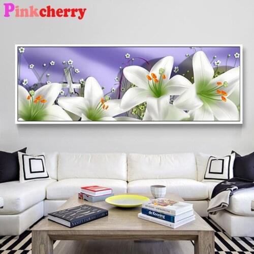 Large DIY 5D Diamond Painting White lily flower Diamond Embroidery Full Set Diamond Mosaic Rhinestone Picture Diamond Art Kit