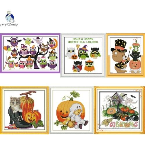 Joy Sunday Interesting Halloween series Canvas DMC Counted 11ct and 14ct Cross Stitch Kits Embroidery Needlework Home Decor