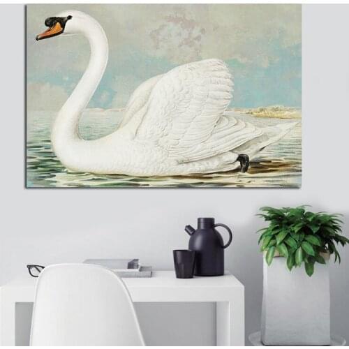 Wall Art Canvas Painting White Swan Cartoon Posters Nordic Kids Decoration Pictures Children Bedroom Decor No Frame