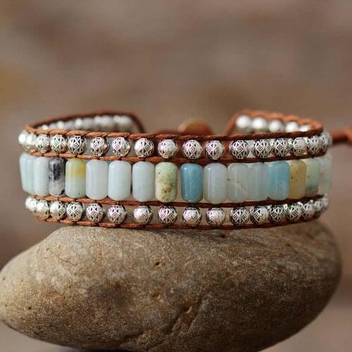 NEW Handmade Multilayers Wrap Bracelet Amazonite Antique Metal Beads Weaving Wristband Cuff Bracelet Heart Jewelr