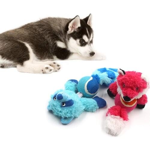 Plush Simulation Tug Toy Plush Pet Squeak Slipper Fox Raccoon Bite with Ball for Cat Dog