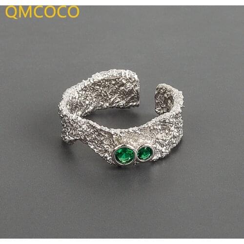QMCOCO 925 Sterling Silver New Simple Design Texture Irregularity Zircon Matte Rings Retro Adjustable Versatile Women Ring Fash