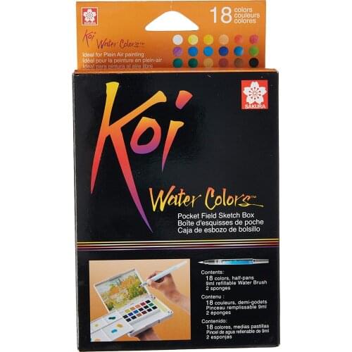 Sakura XNCW-18N, 18 Assorted Koi Watercolors Field Sketch Set with Brush Lightweight and Portable - Perfect for Budding Hobbyist