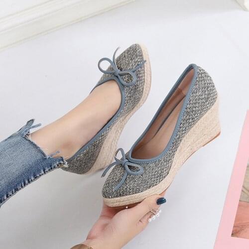 French Espadrilles Fragrant High-heeled Shoes Womens Slope Sandals Autumn 2021 New Ladies Temperament Bow Pointed Shoes Women