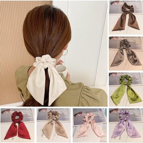 Silk scrunchie bow headband hair rubber band kawaii fashion decoration ties opaska do wlosow korean style women serre tete tiara