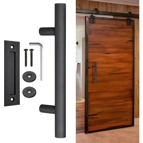 12" Sliding Barn Door Handle Heavy Duty Pull and Flush Door Handle Hardware Set Recessed Pull Adapter door thickness 35MM-45MM