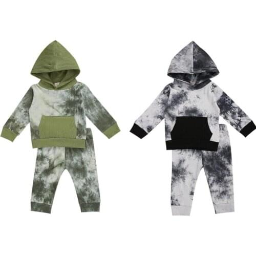 Newborn Baby Boy Girl Tie Dye Printed Long Sleeve Hooded Sweatshirt Pants Knitted Clothes Set Infant Outfit for 0-18M