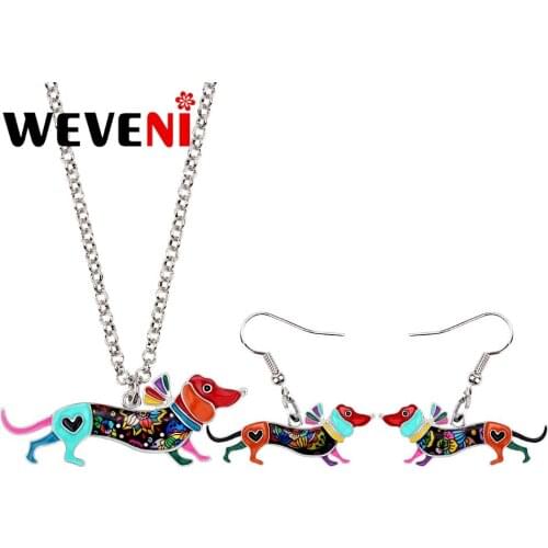 WEVENI Enamel Alloy Anime Collar Dachshund Dog Earrings Necklace Jewelry Sets For Women Girl Gift Birthday Gift Drop Ship Bijoux