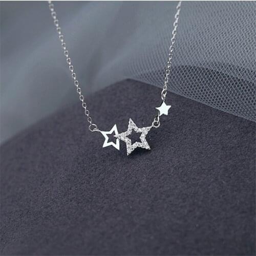 925 Sterling Silver Zircon Hollow Star Pendent Necklace For Women Girls Party Jewelry Choker Collier Femme dz144