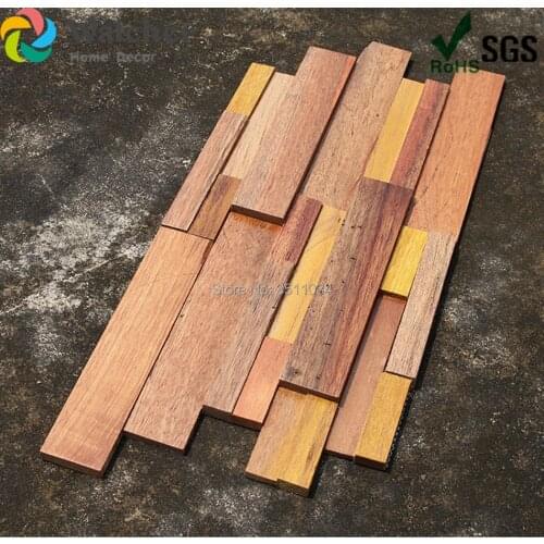 1box 6pieces Ancient wood look mosaic tile Wood Mosaic Art, Wood Mosaic Tile Art Wall Decorative Tile For Home Decor