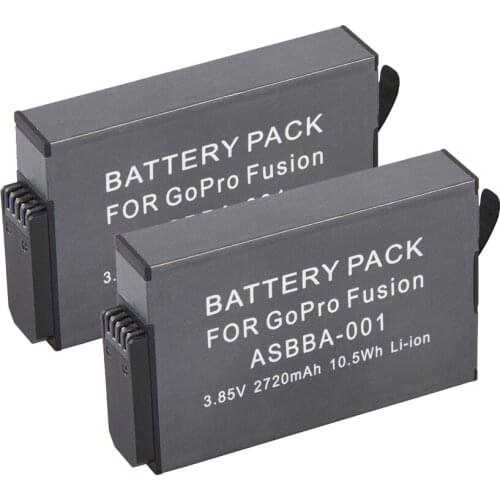 2Pcs 2720mAh High Capacity Battery for Gopro ASBBA-001 Battery Accu Gopro Fusion 360-Degree Sports Action Camera Accessories