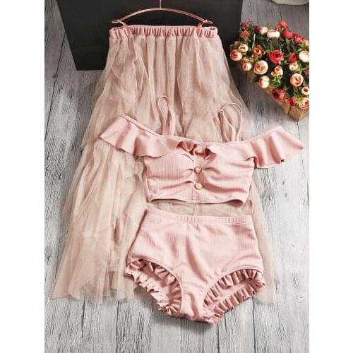 2021 Sexy Three Pieces Bikini Set Women Swimsuit And Beach Cover Up Skirt Swimwear Female Bathing Suits Beachwear Swimming Suit