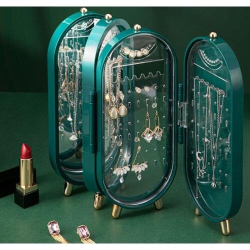 2021 New Large Mirror Display Desktop Jewel Box Organizer 4 Fan Jewelry Storage Case 2020 trend