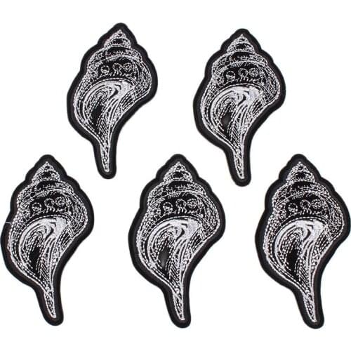 5pcs/lot Black Badge W Silver Embroidery Iron On conch Patch for T Shirt Dress Pants Coats Sewing Stickers DIY Jeans Patches