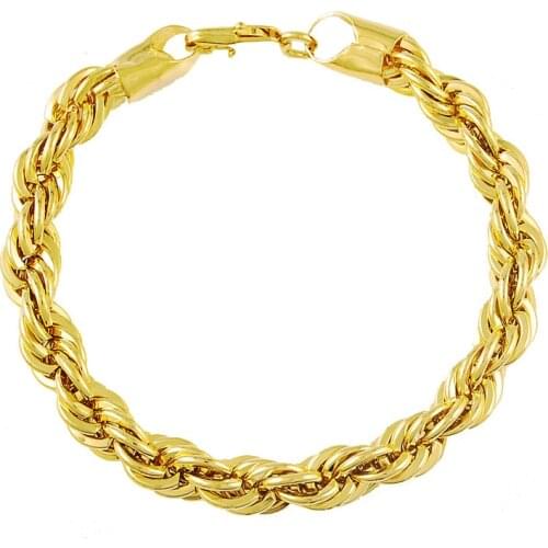 24k Yellow Gold Filled 8mm Twisted Side Chain Bracelet Vintage Men Women Chain Bracelet Gold Jewelry