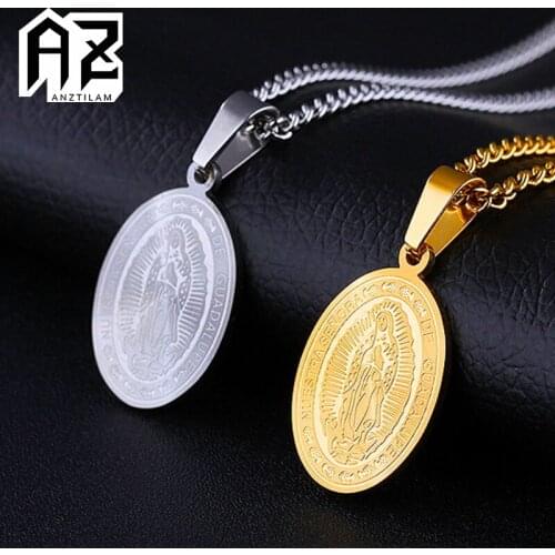 AZ High-Quality Classic Virgin Mary Pendant 316L Stainless Steel Necklaces Cuban Long Link Chain Jewelry Free Shipping
