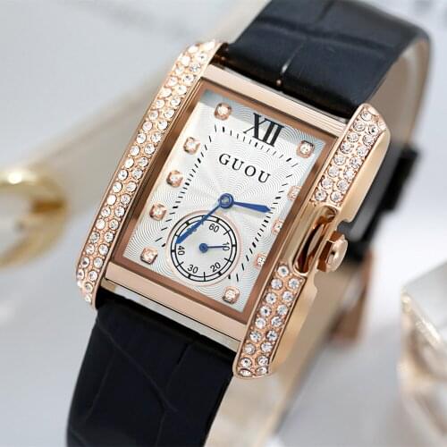 Luxury Diamond Japanese Movement Watch for Womens Simple Quartz Rectangular Retro Belt Business Wrist Watch Relogio Feminino