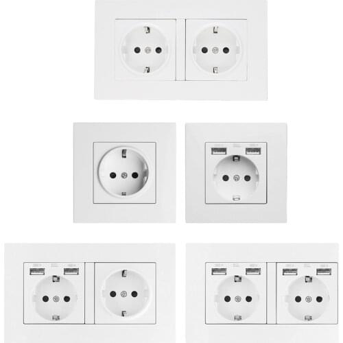 Home Double USB Ports Changer EU Power Socket ,16A white PC Panel 86x86mm Wall Socket Plug Socket Power Outlet Panel
