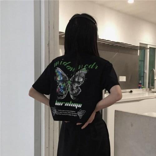 Punk Gothic Tops Tshirt Sexy Lady Butterfly T-shirt Women Top Tees Clothes Korean Style Aesthetic Short Sleeve Harajuku black