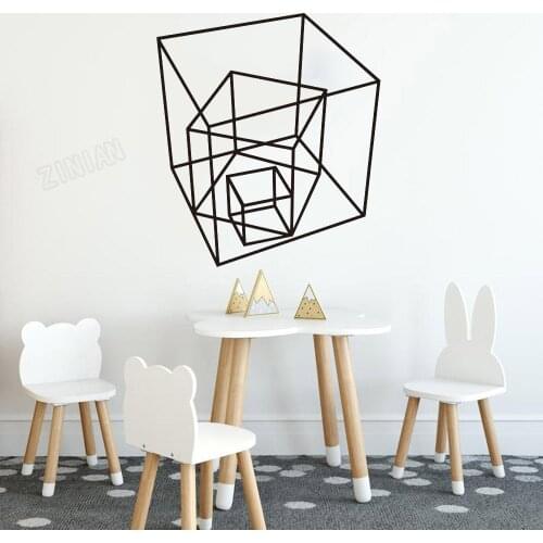 Geometric Cube Wall Stickers For Nursery Classroom Decoration Vinyl Wall Decals For Living Room Art Sticker On The Fridge Y152