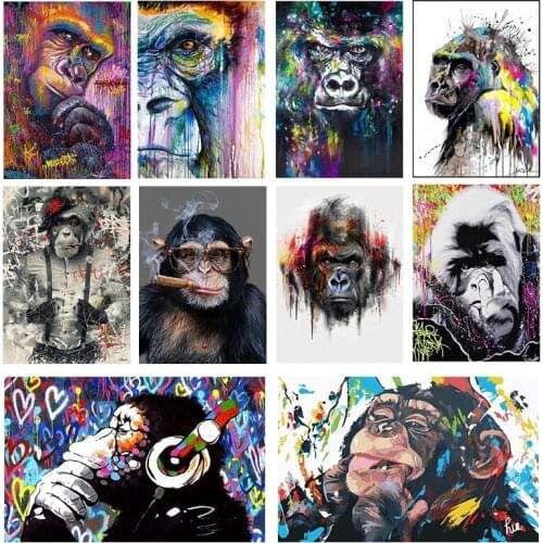 Graffiti Color Animal Canvas Painting Art Cute Monkey Posters and Prints Print Mural Pictures Home Living Room Wall Decoration