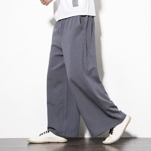 Chinese Style Mens Casual Straight Trousers Cotton Linen Thin Retro Large Size Pants Size M-5XL B47