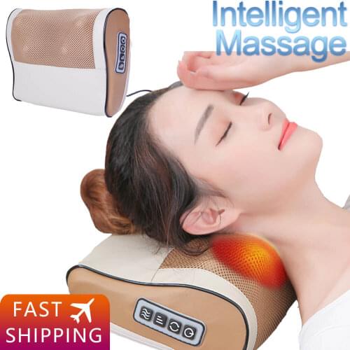 Neck Massager Infrared Heated Electric Relax Waist Shoulder Back Shiatsu Device Roller Cervical Spine Pillow Body Cushion Health