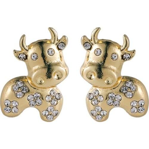 Cute Lovely Cow Earrings for Women 2020 New Year Trendy Earrings Imitation Rhinestone Cartoon Bull Earrings for Female Jewelry