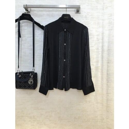 Fashion 2021 new ladies long sleeve sexy casual silk embroidered shirt 1202