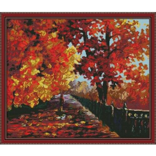 Joy Sunday new Cross Stitch Kit Red leaves scenery needlework DMC 14 CT DIY handmade cross stitch embroidery Kit Gift Home decor