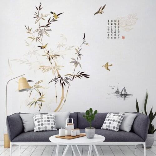 Chinese Style Wall Stickers Bamboo Ink Painting Vinyl Wall Decals Living Room Bedroom Decor Aesthetic Self Adhesive Wallpaper