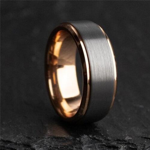 I & FDLK 8mm Stainless Steel Rose Gold Ring Silver Color Surface Brushed Mens Wedding Band Size 6-13