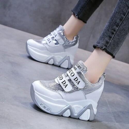 Autumn Women High Platform Sneakers New Leisure Dad Shoes 11CM Heels Bling Casual Shoes Autumn Botas Feminina Harajuku Shoes