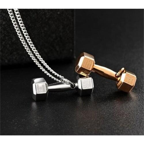 Fitness Dumbbell Pendant Necklace Creative Gym Barbell Fitness Stainless Steel Necklace Jewelry For Men Women