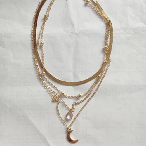 Boho Style Necklace 2021 Fashion New Wild Necklace Moon Blade Chain Water Drop Multi-layer Necklace Womens Wholesale Fashion