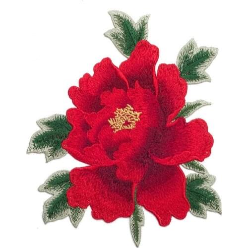 Peony Floral Embroidery Flower Sew on Clothes Applique Red Flowers Sewing Supplies Decorations for Clothes Dress Jeans Shoes bag