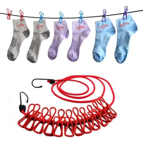 Portable Travel Stretchy Clothesline Outdoor Camping Windproof Clothes Line with 12 Clamp Clip Hooks Travel Kit