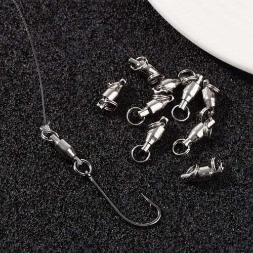 10Pcs Stainless Steel Fishing Rolling Swivel Connector Heavy Duty Ball Bearing Barrel Solid Ring Fishhook Tackle Heavy Duty Ball