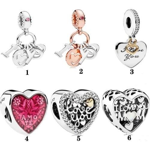 Authentic 925 Sterling Silver I Love You Forever AMO TE pandora Charms Fit Original Bracelet For Women DIY Jewelry Beads