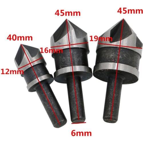 Hexagonal round Handle 90 Degrees Five Blade Chamferer Three-Piece Set 12/16/19mm Rose Reamer Diamond Woodworking Hole Saw