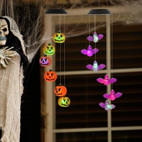 LED Pumpkin Bat Lights For Halloween Decoration Party DIY Decor Gift Solar Wind Chime Lights Ornaments Hanging Lamp For Garden