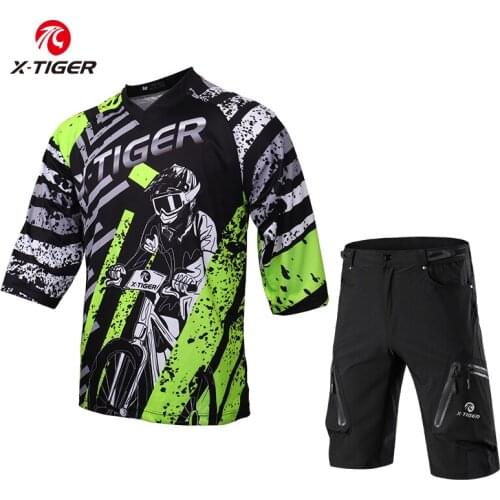 X-Tiger 100% Polyester Cycling Clothes Medium Sleeve DH Shirt Downhill Jersey Breathable Quick-Dry Cycling Jerseys Bike Set