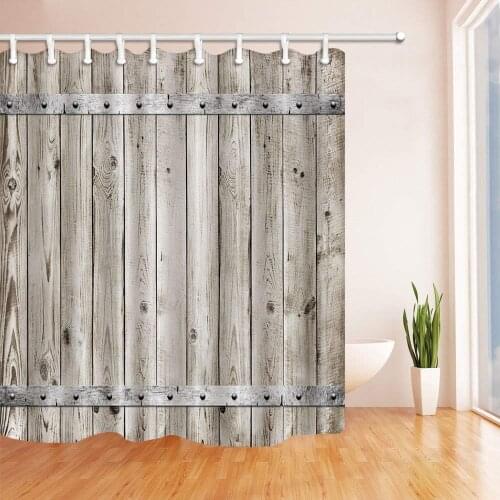 Old Vintage Wood with Metal Texture Bath Curtain Polyester Fabric Waterproof Shower Curtain for Bathroom Shower Curtains Hooks