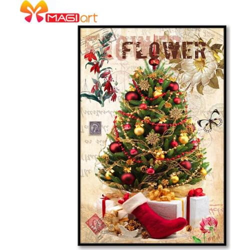 Cross stitch kits Embroidery needlework sets 11CT water soluble canvas patterns 14CT Full Christmas tree and Red socks NCMC095