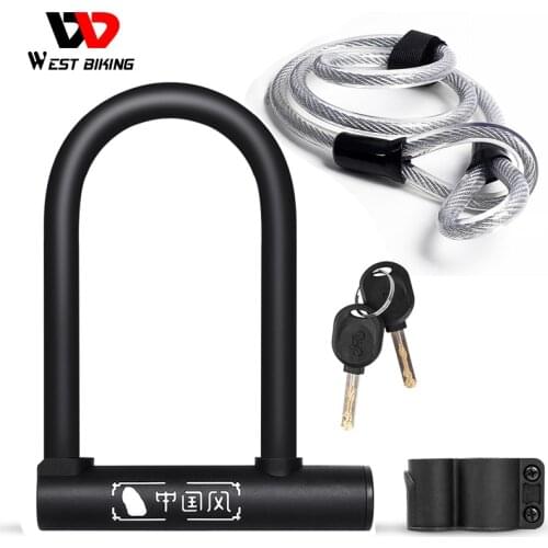 WEST BIKING Bicycle U Lock MTB Road Bike Wheel Lock 2 Keys Anti-theft Safety Motorcycle Scooter Cycling Lock Bicycle Accessories